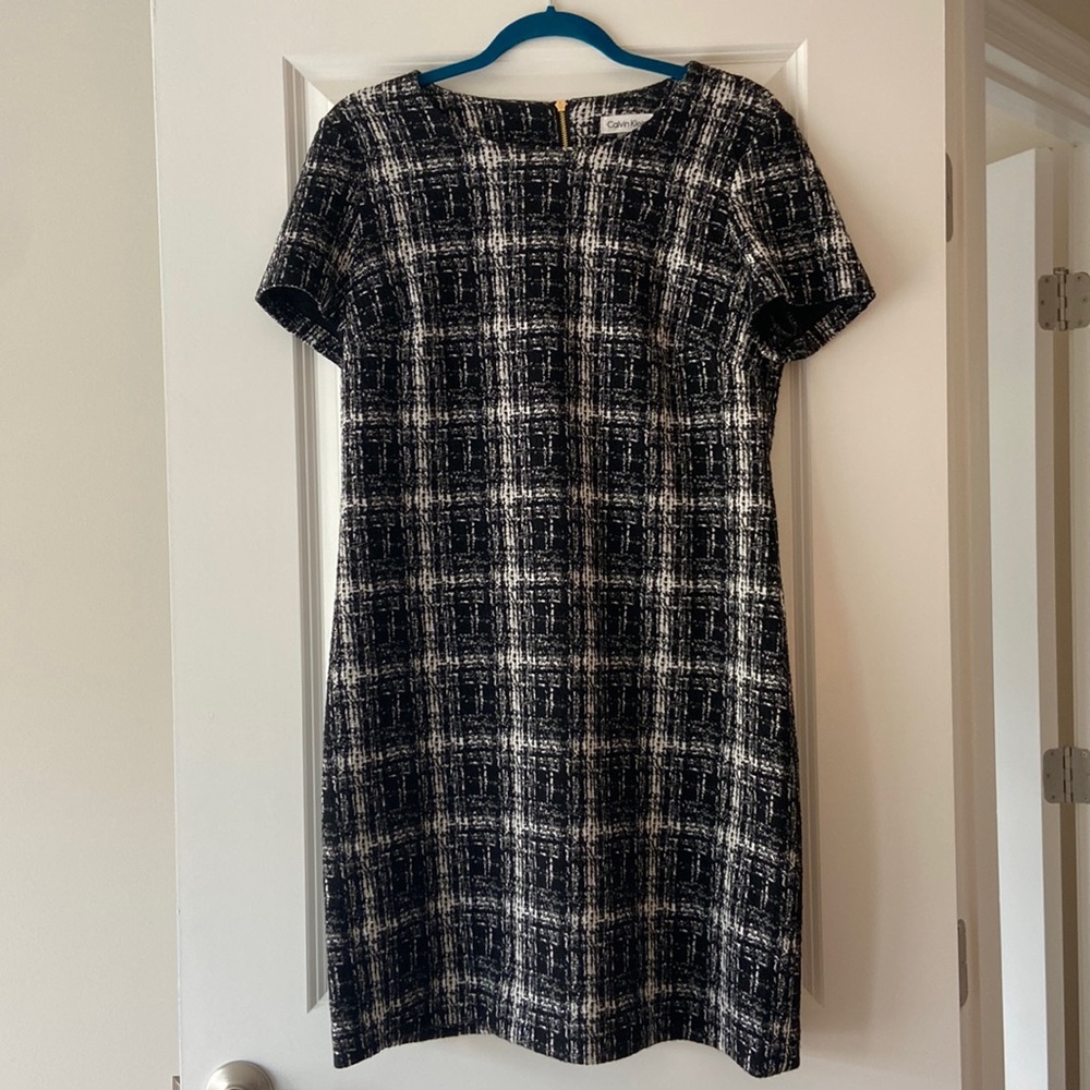 Calvin Klein knit gray white black dress